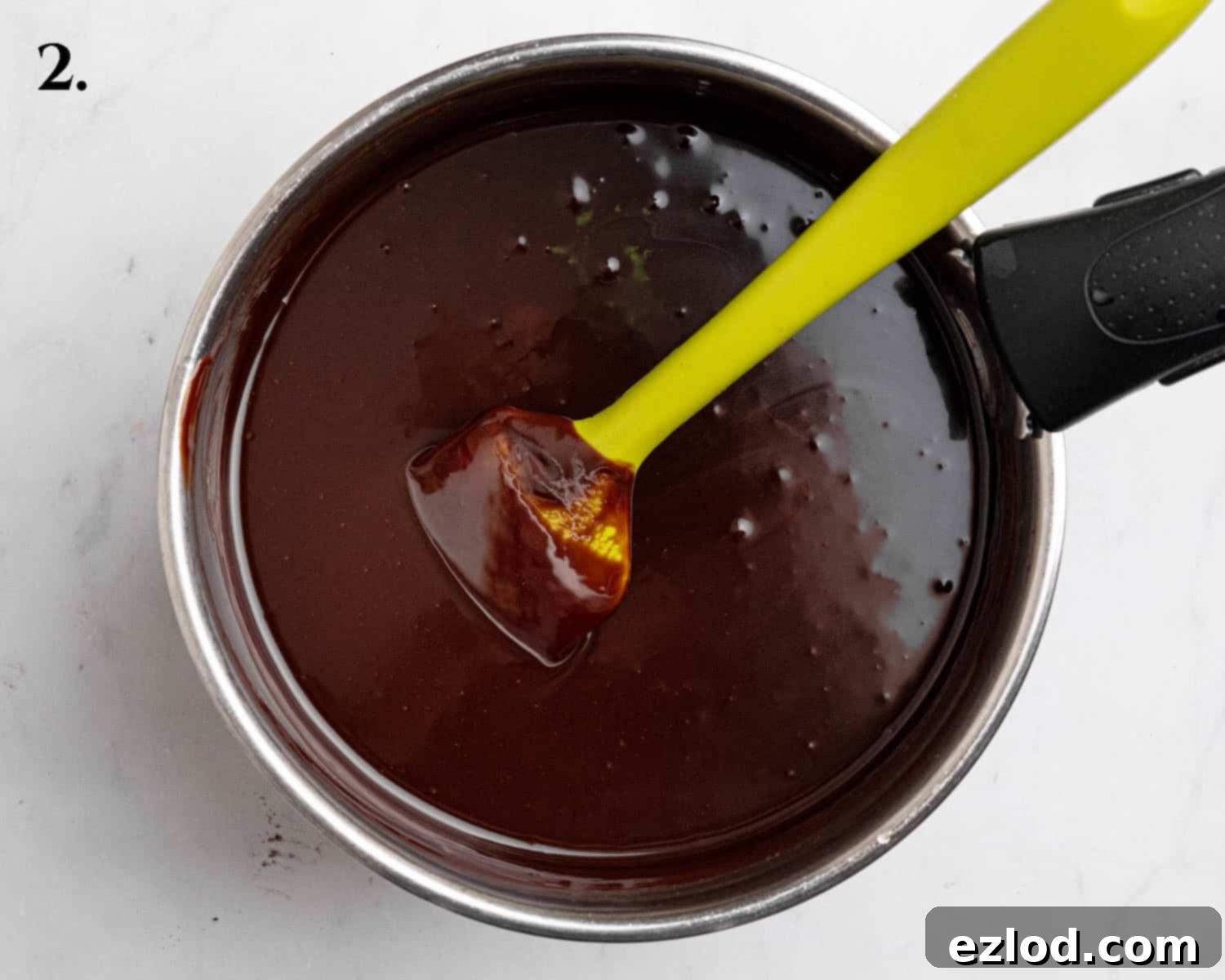 Boozy Vegan Nut Brownie Bliss 6 Step 2: The rich, melted chocolate mixture after adding the dark rum and vanilla.