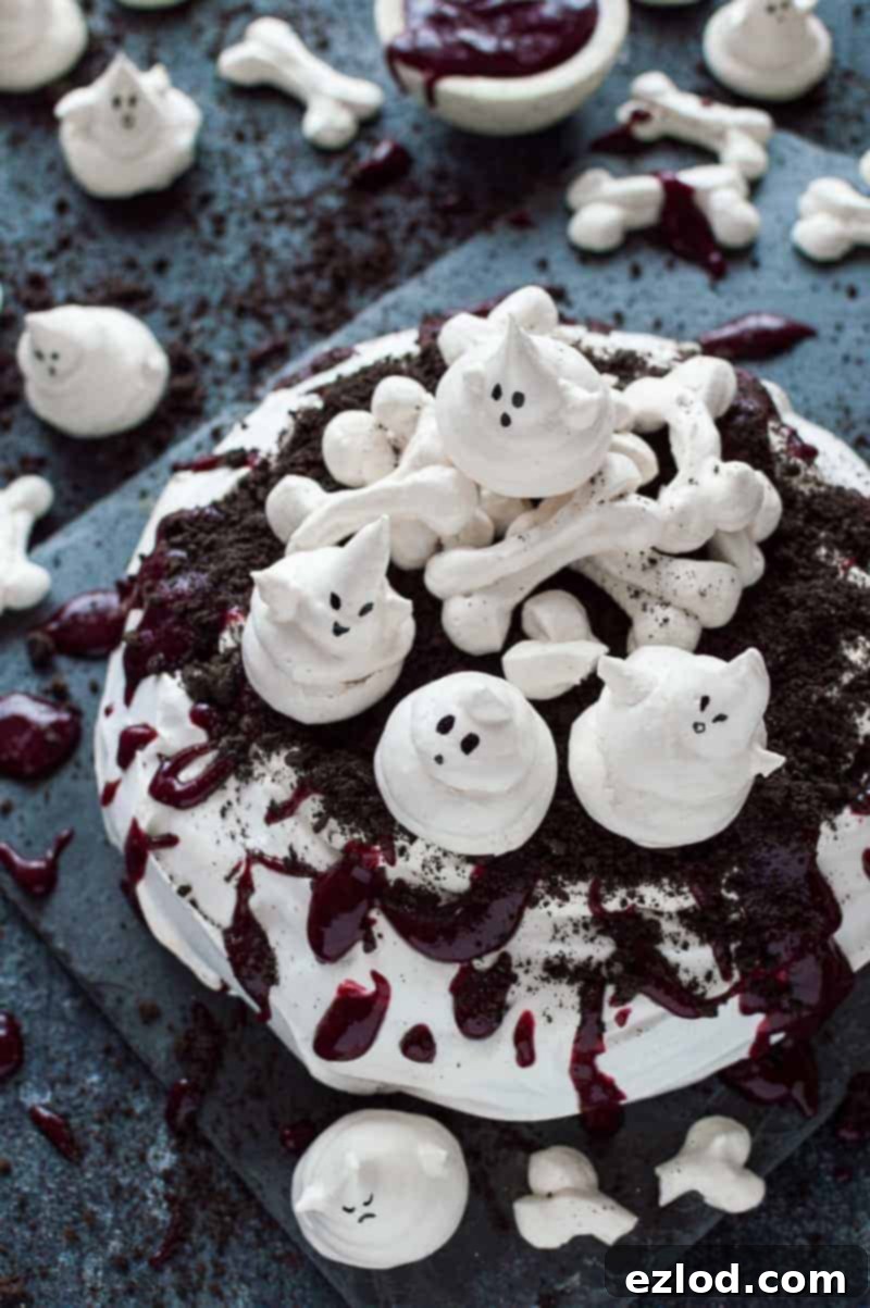 Decorated Halloween Haunted Pavlova Ready to Serve