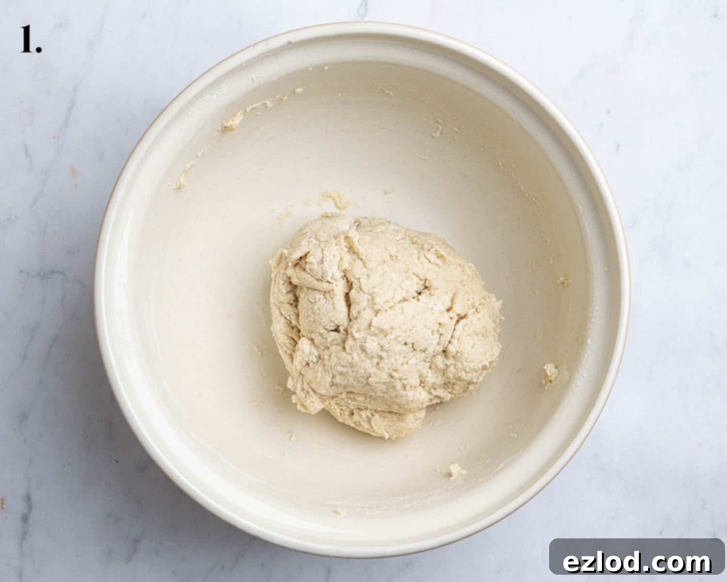 Spiced Apple Vegan Brioche 5 Step 1, the dough ingredients mixed together before kneading, appearing shaggy.