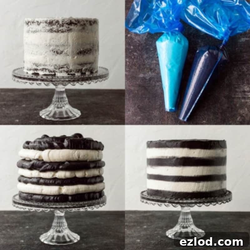 Image showing the process of creating a stripy cake