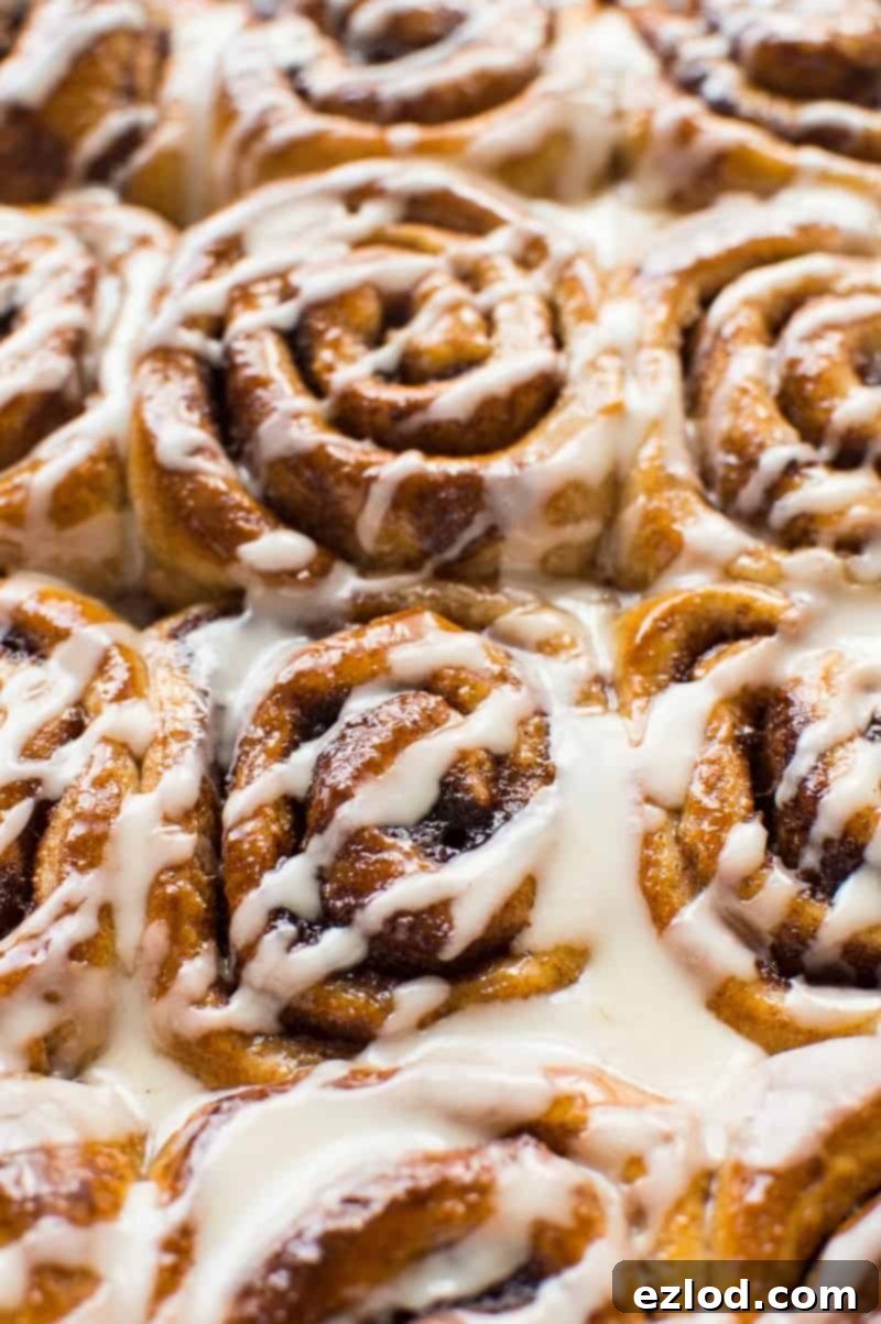 An inviting angled shot showcasing a tray of perfectly baked and glazed vegan wholemeal maple cinnamon rolls, highlighting their sticky, golden-brown tops and rich texture.