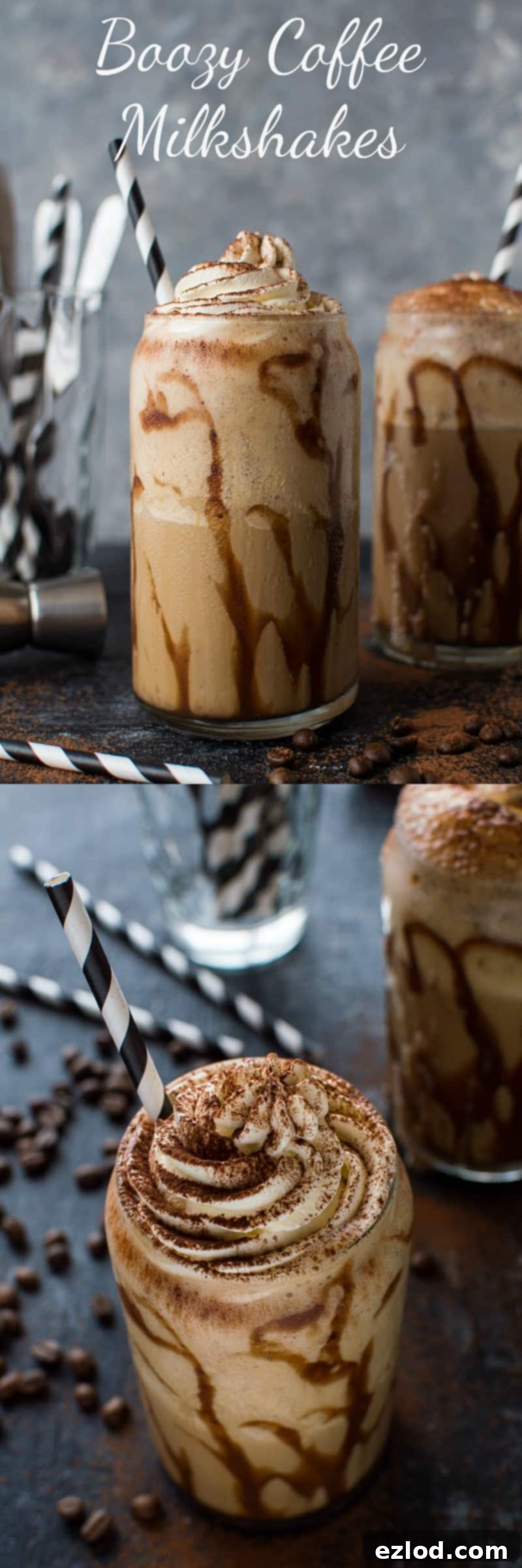 Pinterest image of a boozy coffee milkshake, emphasizing its indulgent nature and perfect for an adult treat. #milkshake #hardshake #boozycoffee
