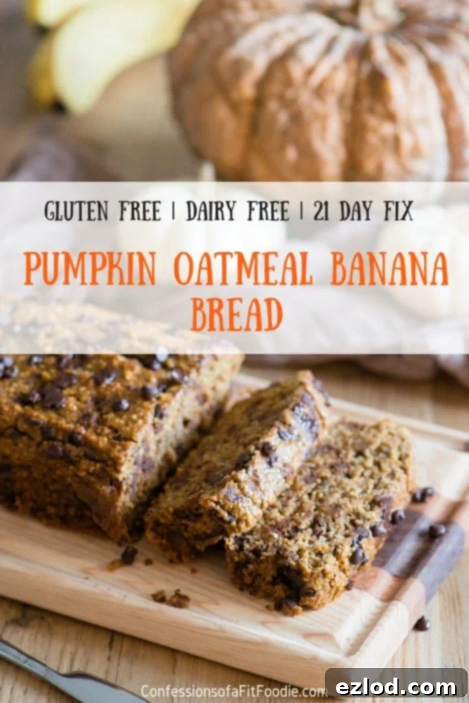 Healthy Banana Bread with a Festive Fall twist!  This 21 Day Fix Healthy Pumpkin Oatmeal Banana Bread is dairy, gluten, refined sugar free, oil free, and yet full of good for you fiber.  It's our family's new favorite pumpkin flavored treat! 