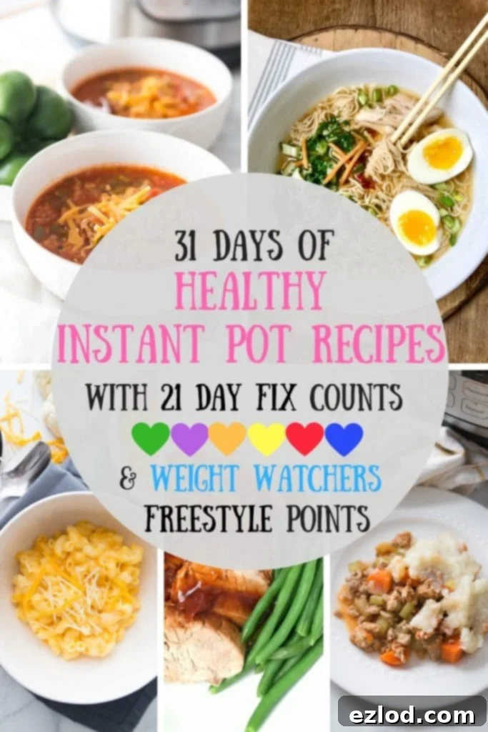 A vibrant collection of healthy Instant Pot meals, perfect for 21 Day Fix and Weight Watchers diets.