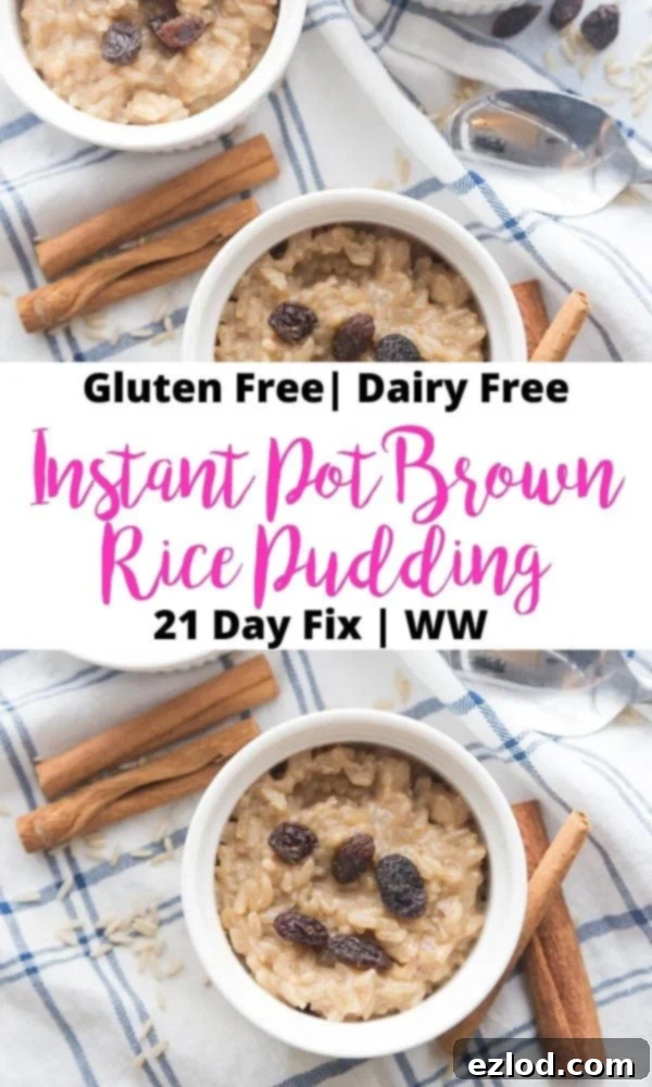 Pinterest Image with text overlay of Instant Pot Brown Rice Pudding