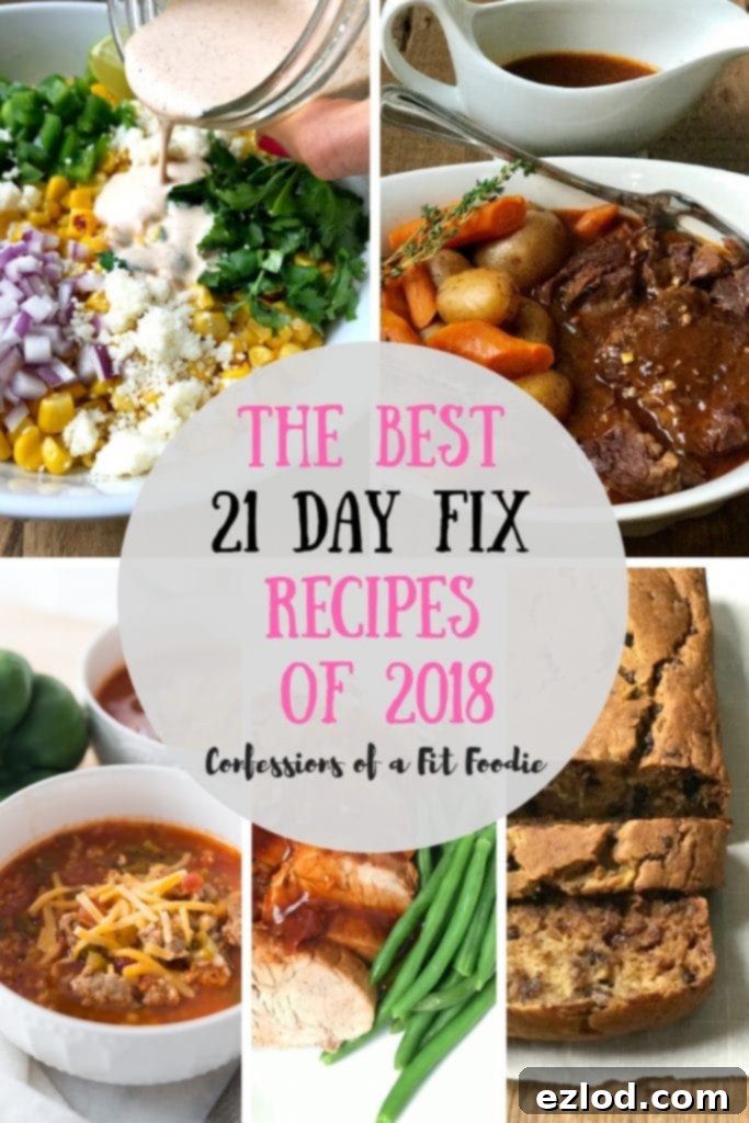 Collage of popular 21 Day Fix recipes from Confessions of a Fit Foodie, featuring healthy Instant Pot dinners and family-friendly meals.