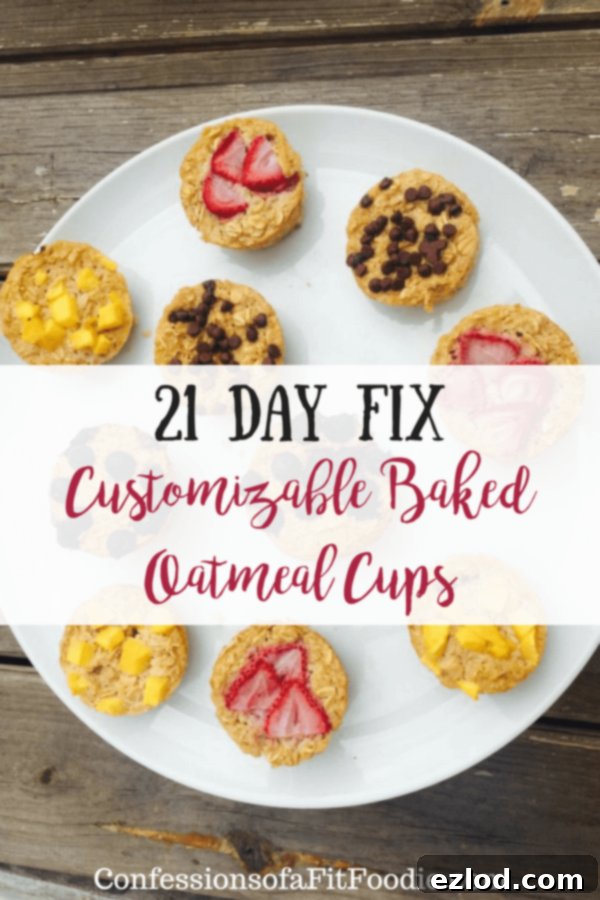 21 Day Fix Customizable Baked Oatmeal Cups with various toppings, a healthy and easy breakfast option