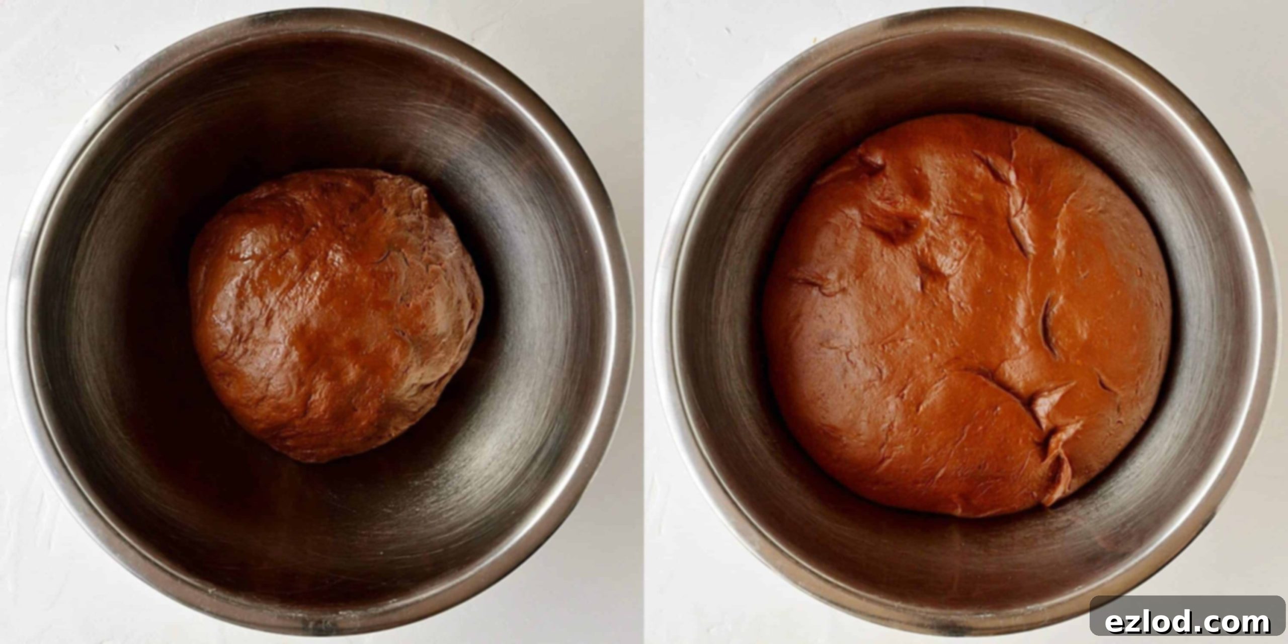 Step 3 in making chocolate orange hot cross buns: the kneaded dough is placed in a bowl, covered with clingfilm, and left to rise in a warm spot until it has doubled in size.