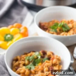 Healthy Instant Pot Chili Mac in a white bowl