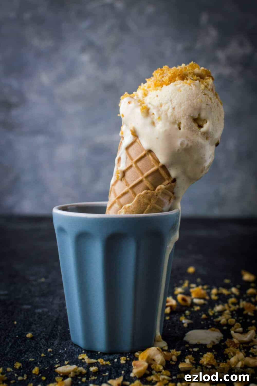 Hazelnut praline ice cream - rich and creamy vanilla ice cream filled with pieces of delectable hazelnut praline. Delicious all year round!