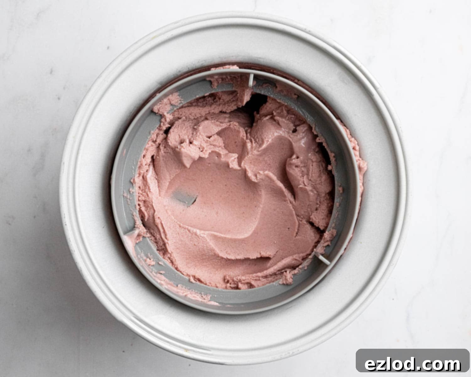 Step 7, the churned ice cream in an ice cream maker.