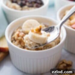 Delicious Instant Pot Steel Cut Oats in a ramekin, ready for a healthy breakfast.