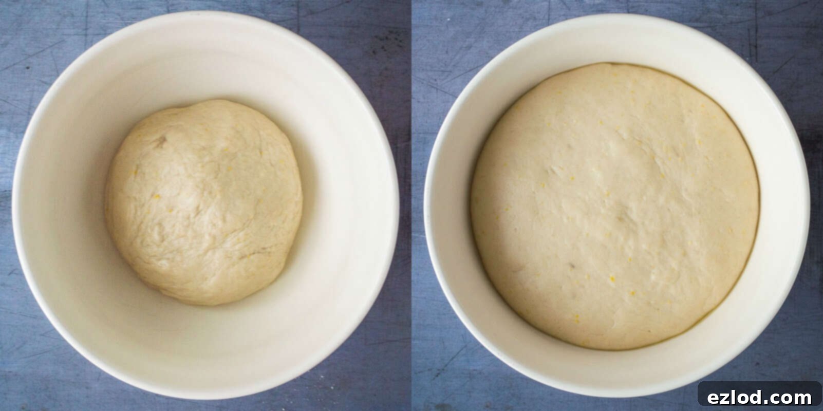 lemon blueberry rolls step 2: risen dough in a bowl