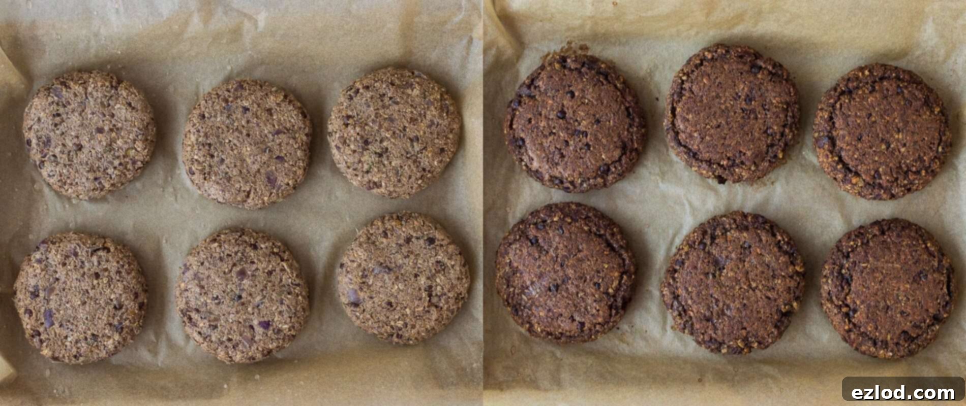 Step-by-step image showcasing the final stage of the vegan mushroom lentil burger recipe: shaping the mixture into patties and baking them until crispy and golden brown.