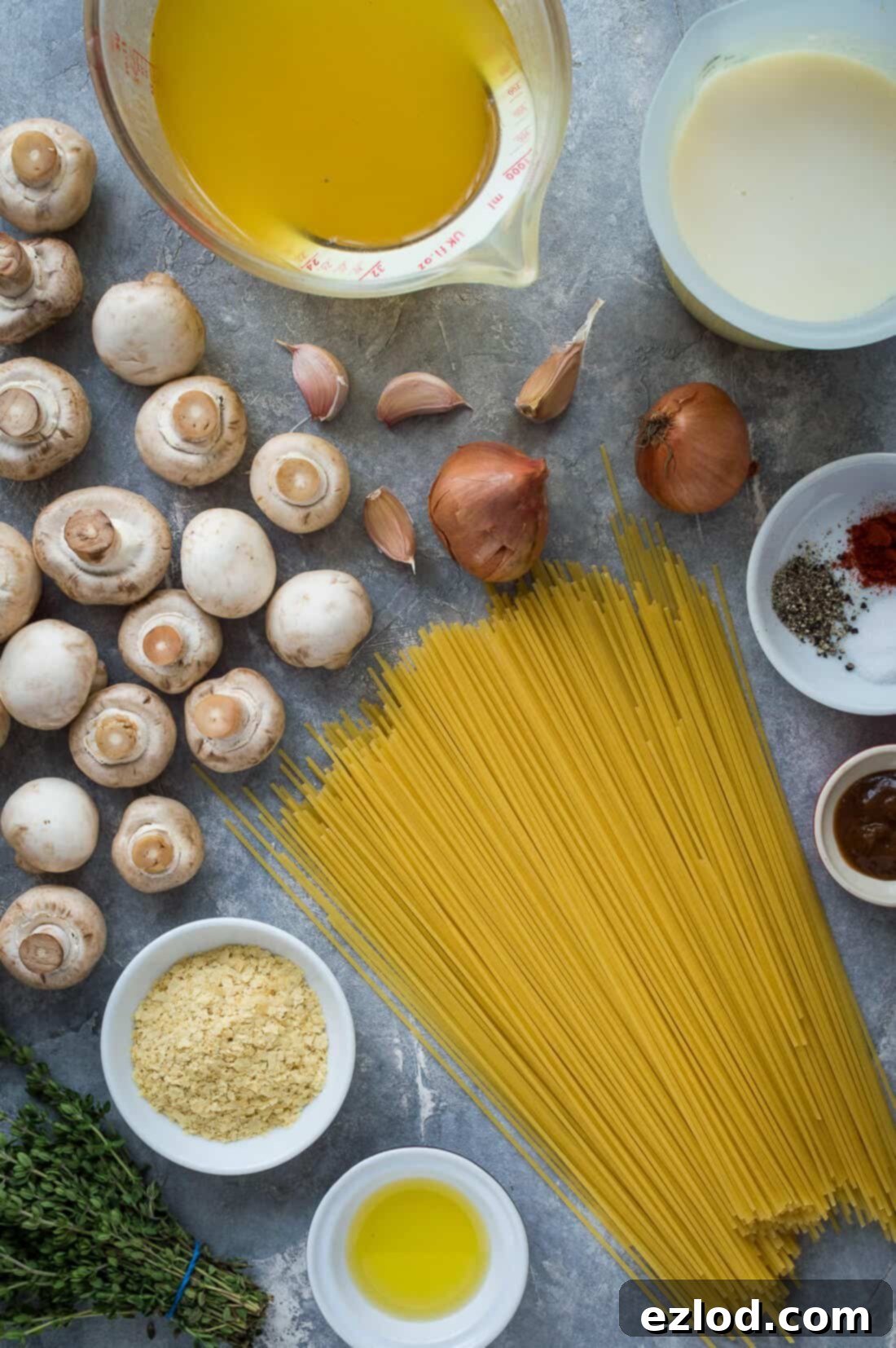 Vegan one pot mushroom pasta ingredients