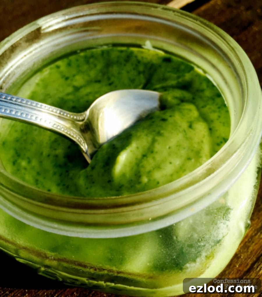 Avocado Cilantro Dressing in a wide mouth mason jar