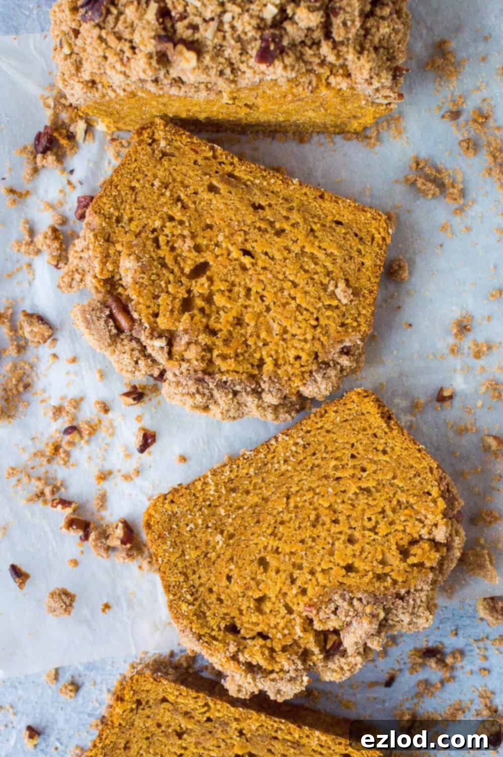 Vegan Sweet Potato Bread with Pecan Streusel, a classic Autumnal loaf cake with a crisp, buttery pecan crumble topping, eggless and dairy free.