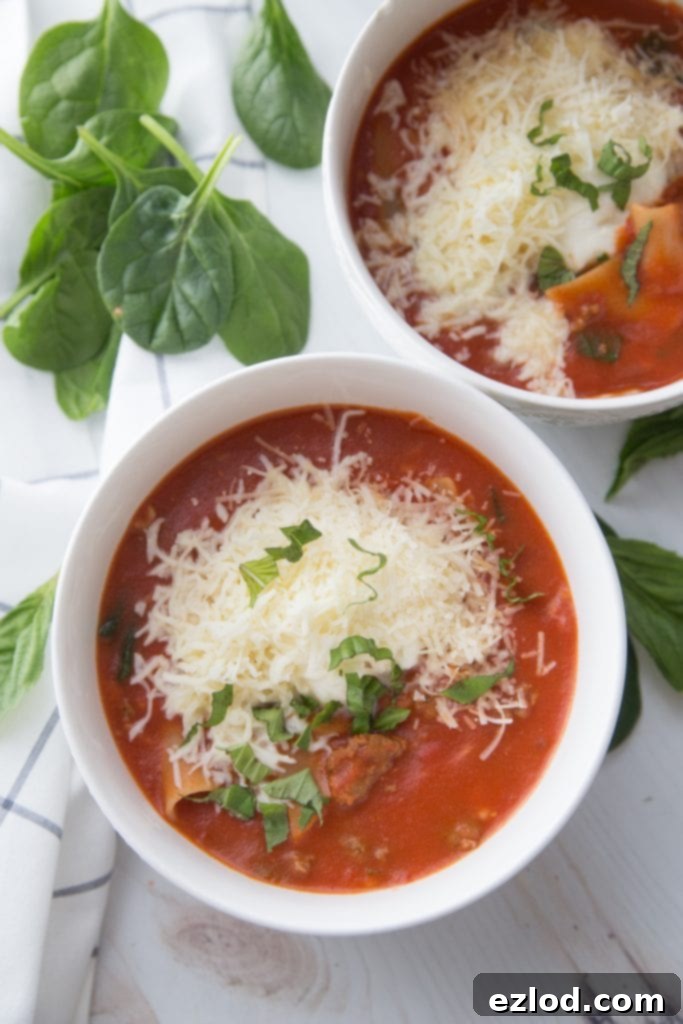 A delicious Instant Pot Lasagna Soup, perfectly portioned for Ultimate Portion Fix meal planning.
