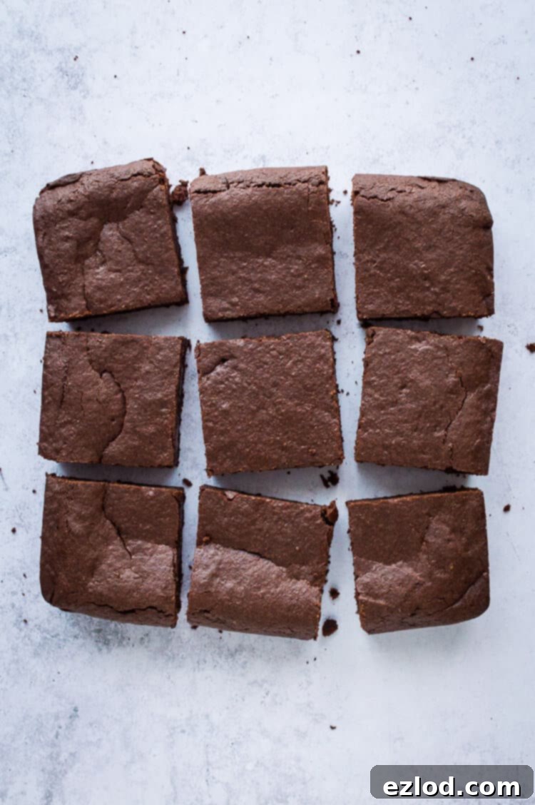 Nine vegan mulled wine brownie squares on a grey background.