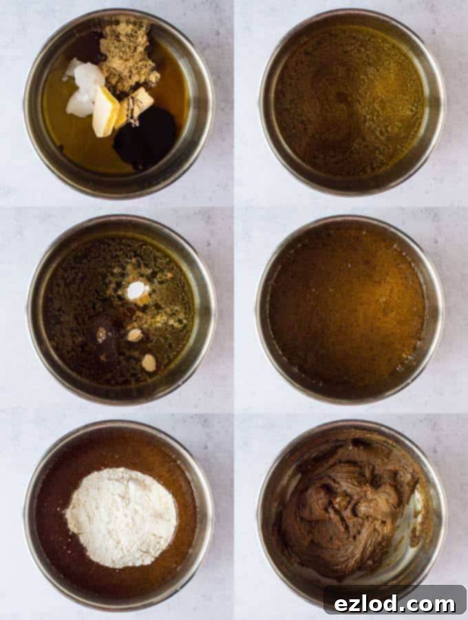 Step 1 in making vegan gingerbread cookies: combining ingredients in a pan to create the dough base.