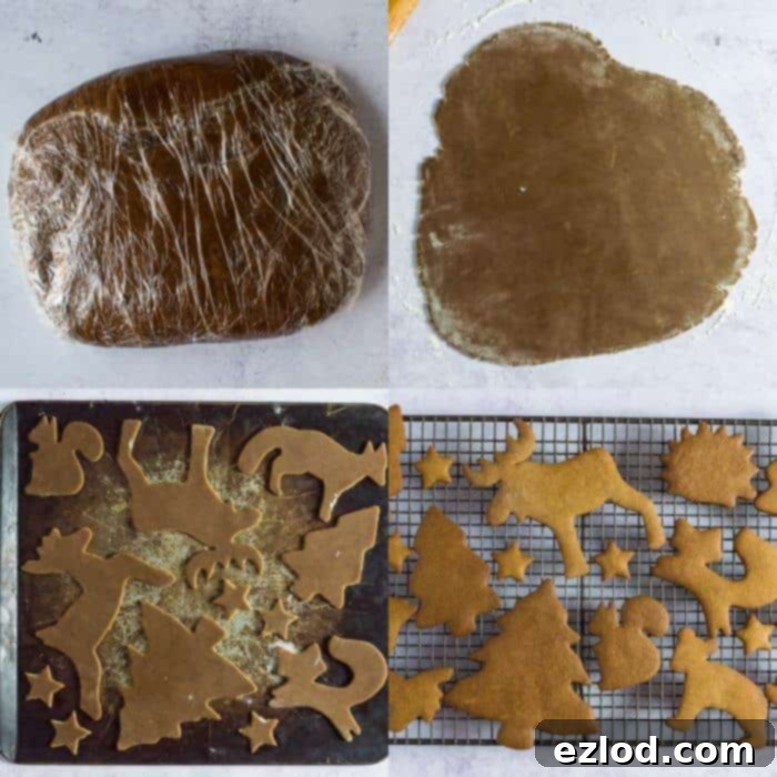 Step 2 in making vegan gingerbread cookies: freshly baked cookies cooling on a wire rack.