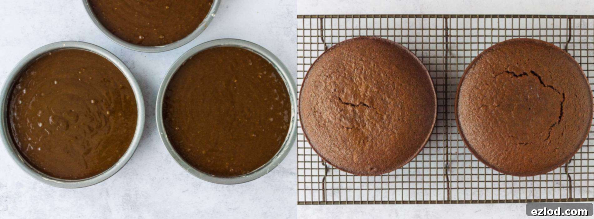 Step 2 in making vegan ginger cakes: golden-brown cake layers cooling on a wire rack after baking.