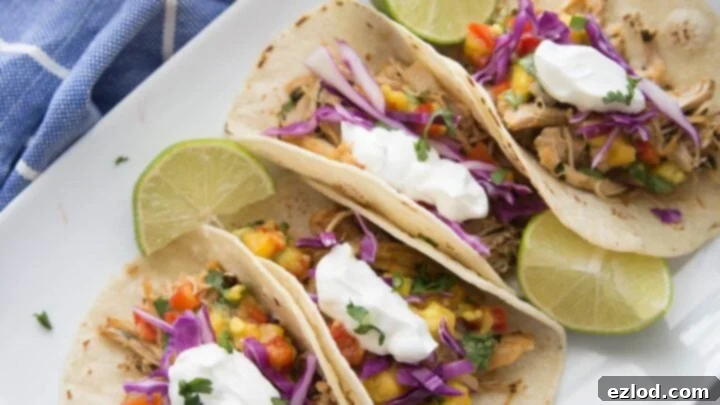 Instant Pot Chicken Carnitas with Avocado Peach Salsa
