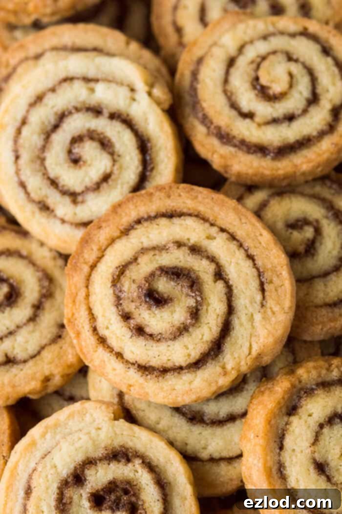 A close up of a pile of vegan cinnamon swirl cookies