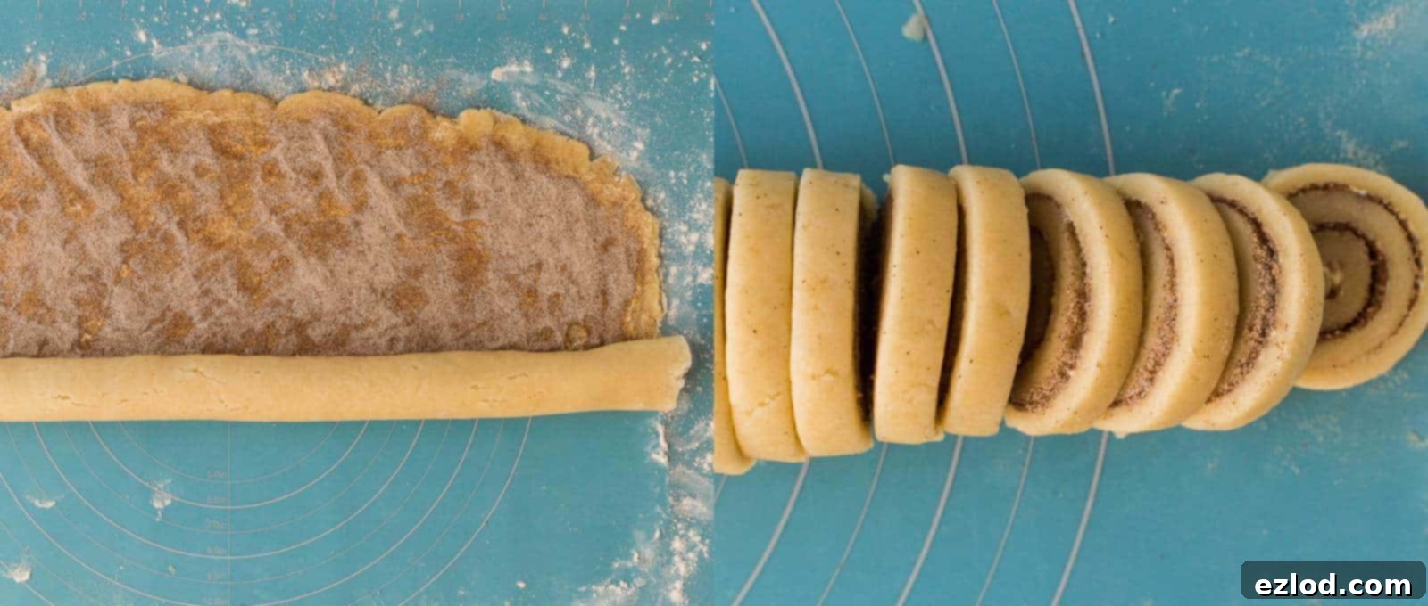 cinnamon swirl cookies step 3 - slicing the cookies