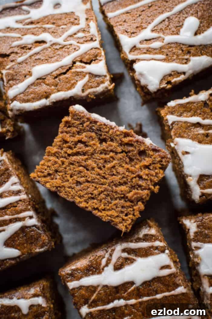 close up of a square of easy vegan ginger cake