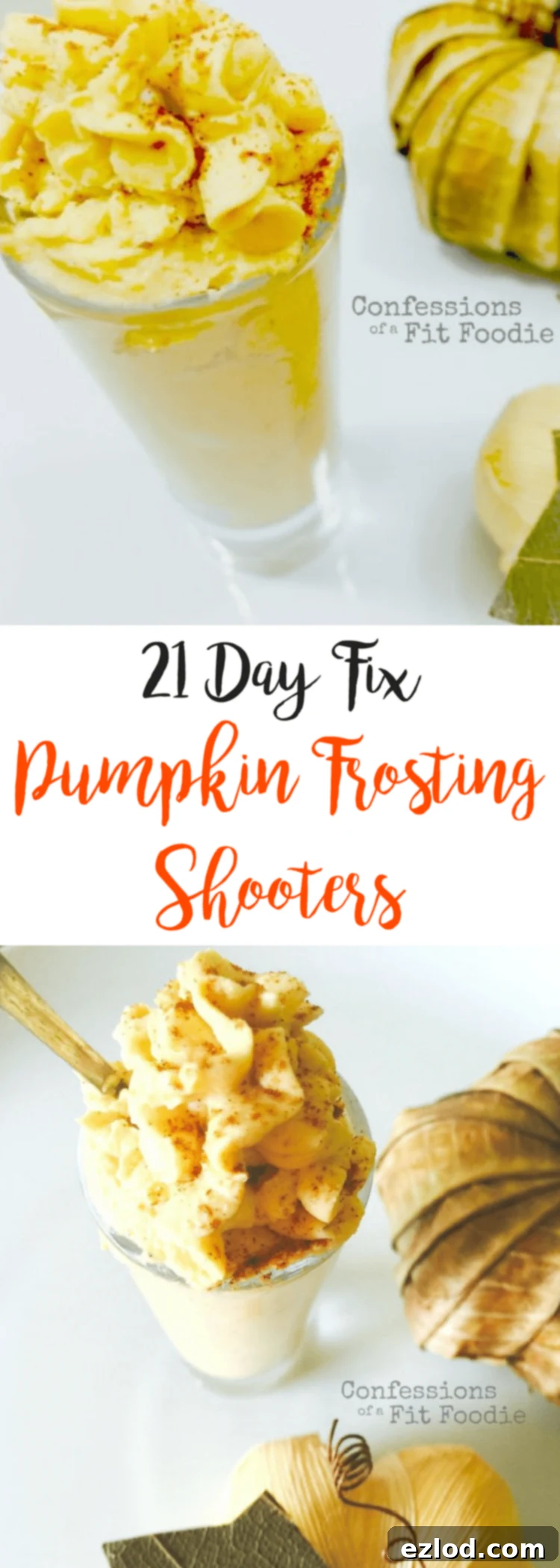A Pinterest-friendly vertical graphic for Vegan Pumpkin Frosting, highlighting it as a 21 Day Fix treat from Confessions of a Fit Foodie.