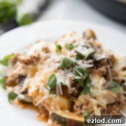 Noodle-Free Zucchini Lasagna 11 Instant Pot Zucchini Lasagna with crispy topping and fresh basil garnish