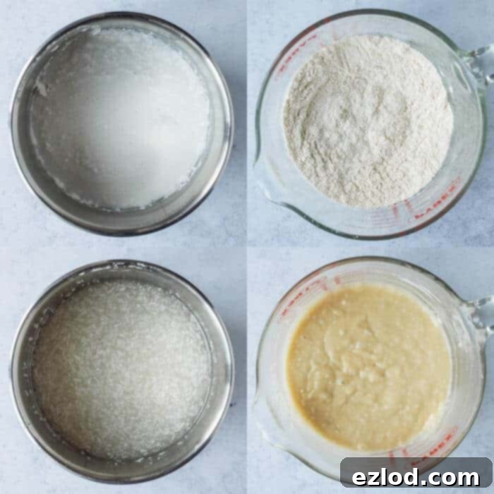 Step-by-step image showing the process of making the vegan coconut cake batter, highlighting the smooth and creamy texture before baking. This demonstrates the initial stage of creating a delicious eggless and dairy-free cake. #vegancakerecipe #bakingsteps #coconutcakebatter