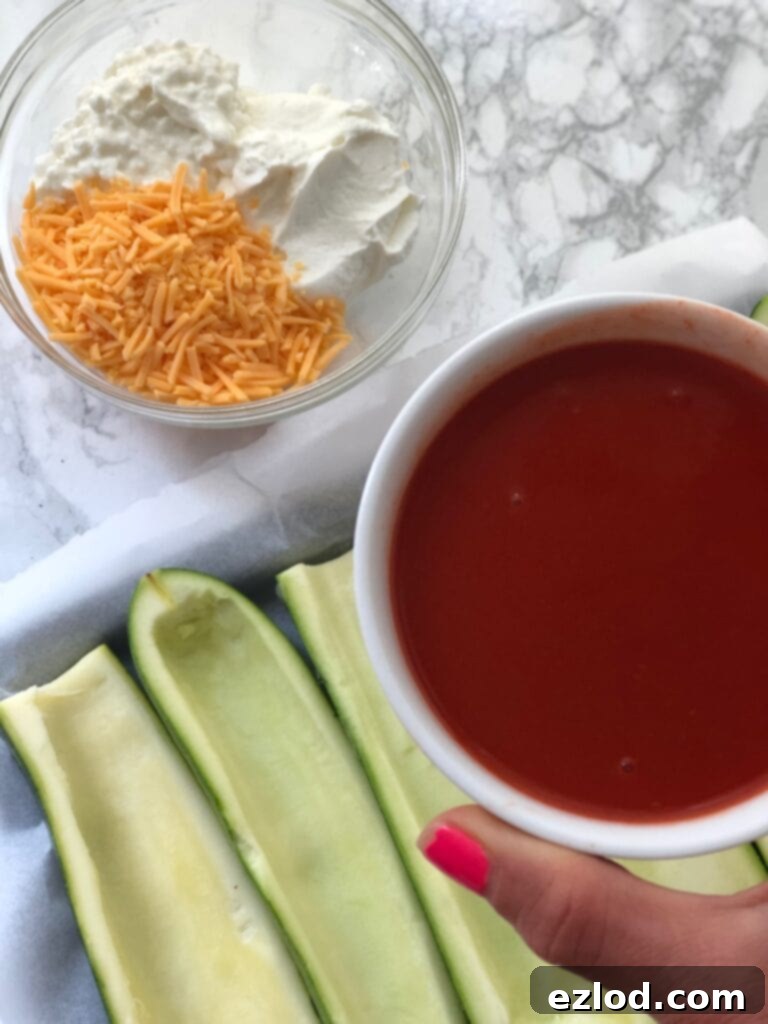 Ingredients for Buffalo Stuffed Zucchini Boats