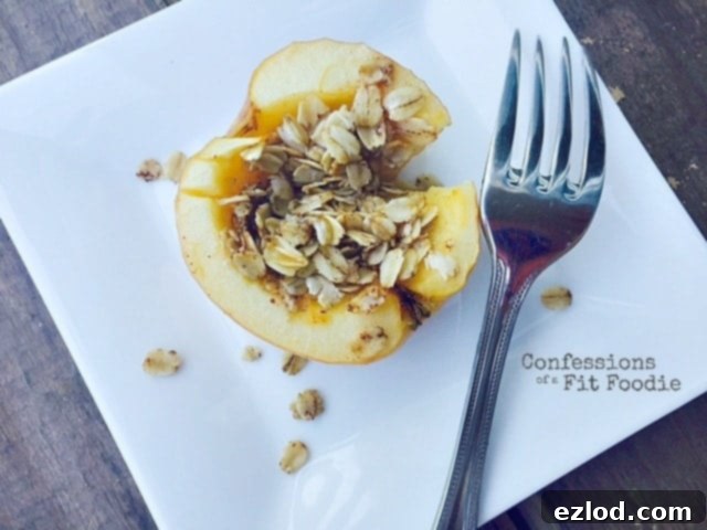 Healthy Baked Apples are a 21 Day Fix recipe from Confessions of a Fit Foodie. Featuring a golden-baked apple with an oat and cinnamon topping.