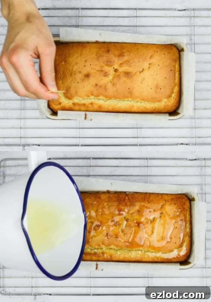 step 4 - pouring the drizzle over the cake