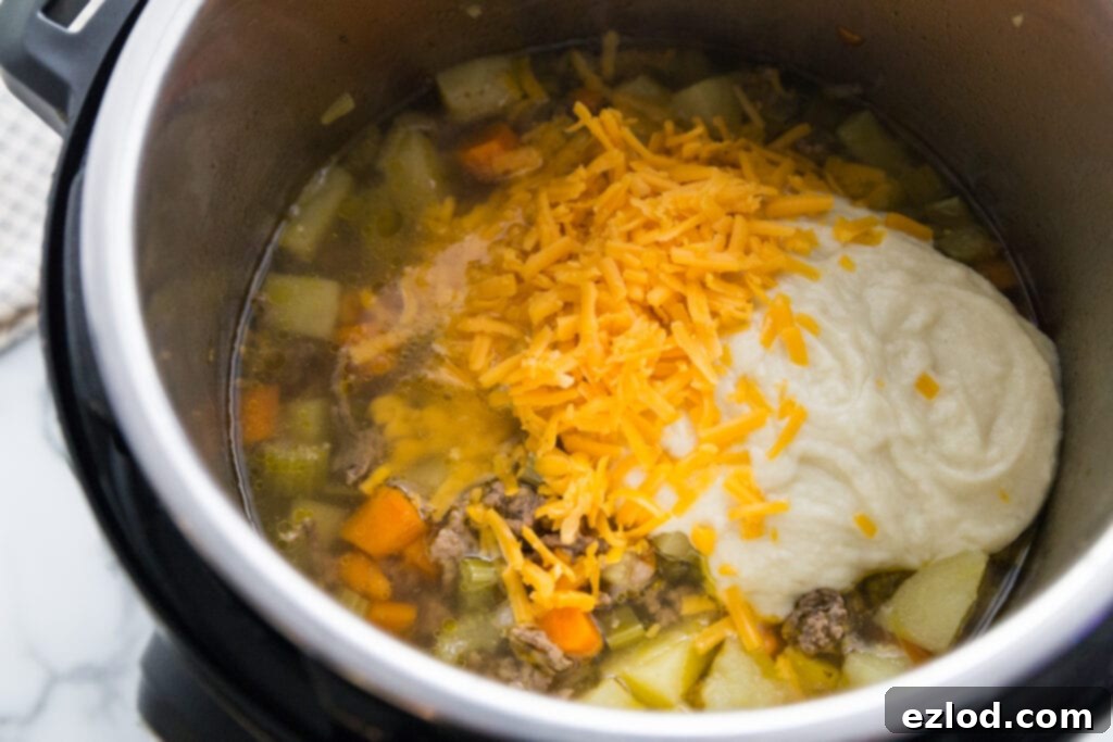 Instant Pot Cheeseburger Soup with hidden cauliflower