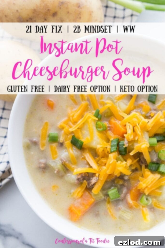 Pinterest Image for Instant Pot Cheeseburger Soup 