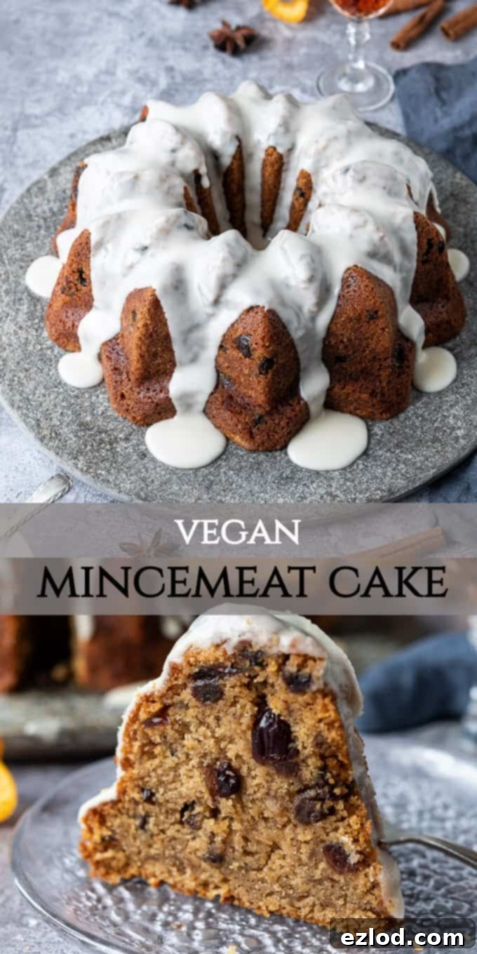 Vegan mincemeat cake - this Christmassy vegan bundt cake is perfect for using up mincemeat (of the fruit variety!) or is a great festive alternative to a traditional Christmas cake. #bundtcake #vegancake #veganbaking #christmascake #christmas #festive #mincemeat pinterest image