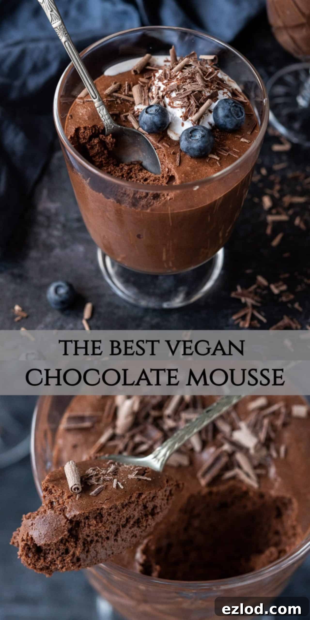 Pin this Vegan Chocolate Mousse Recipe for later! pinterest image for vegan chocolate mousse recipe