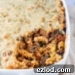 Comforting Vegan Baked Pasta 6 A delicious vegan pasta bake in a white dish, ready to serve.
