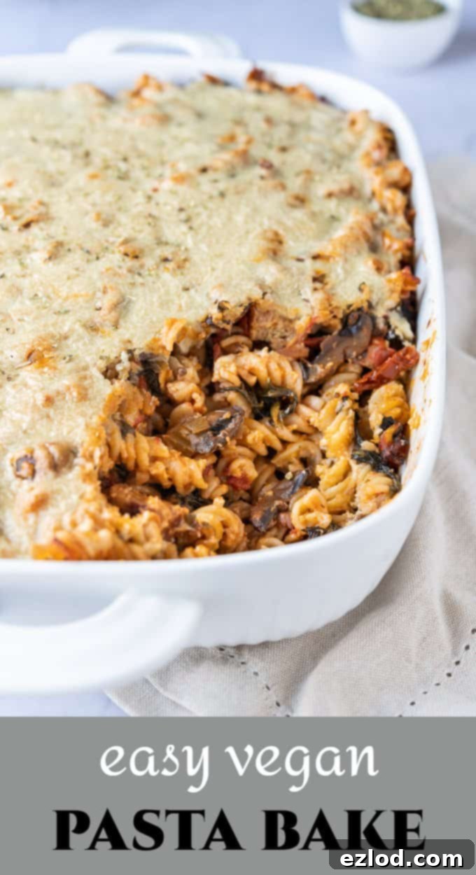 Pin This Vegan Pasta Bake Recipe Pinterest image for vegan pasta bake recipe.
