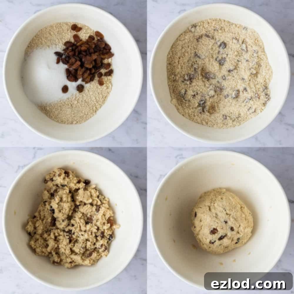 Heavenly Vegan Welsh Cakes 3 A ball of soft, pliable vegan Welsh cake dough being formed in a mixing bowl.