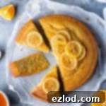 Plant-Based Semolina Delight 6 Vegan semolina cake cut into slices on a sheet of baking parchment on a grey background with sliced oranges and lemons