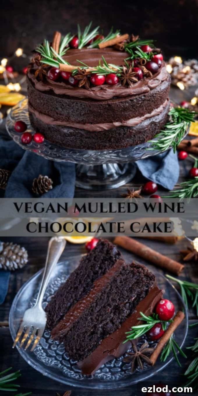 Pin This Recipe Pinterest image for Vegan Mulled Wine Chocolate Cake.