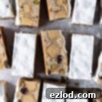 Vegan Stollen Holiday Bars 5 Top down shot of vegan stollen bars, some on their side.