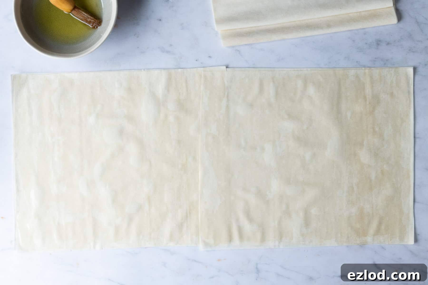 Flaky Vegan Butternut Squash Feta Bake 5 Step 4 - the layered pastry sheets.