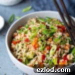 Vibrant Vegan Fried Rice 2 Close up of a bowl full of vegetable fried rice.