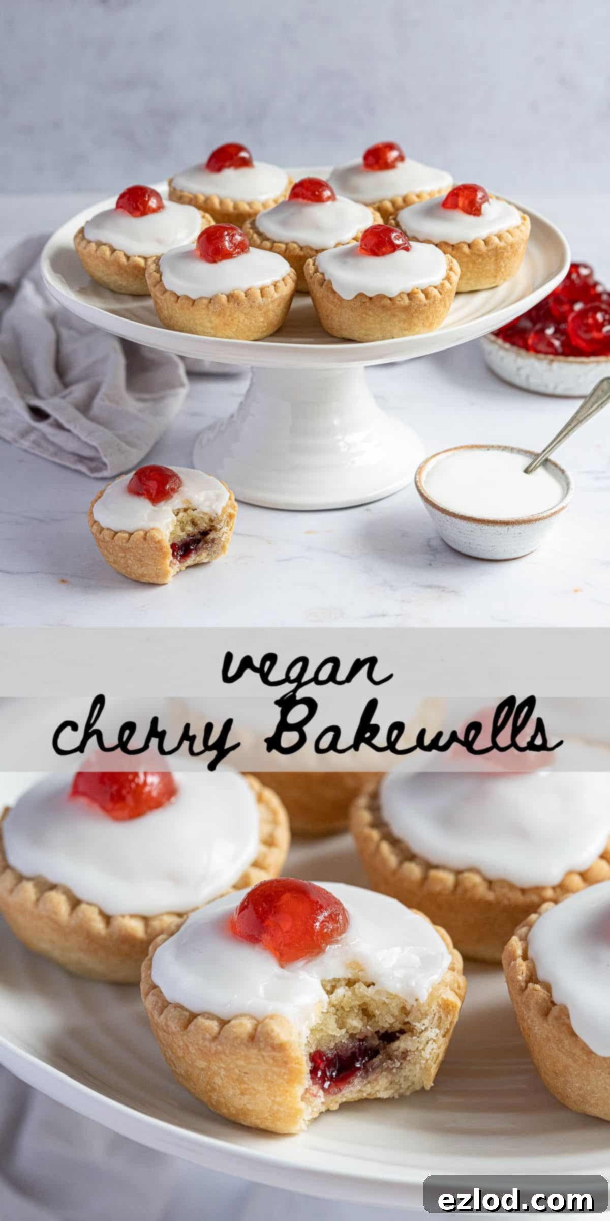 Irresistible Vegan Cherry Bakewells 14 Pinterest collage image.