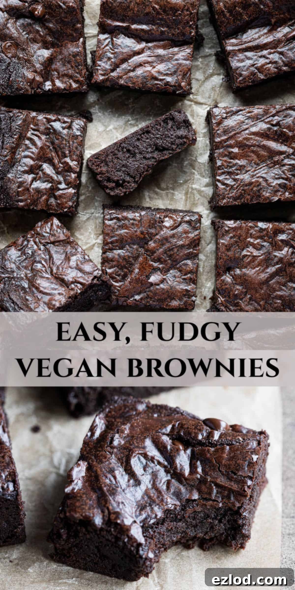 Seriously Fudgy Plant-Powered Brownies 13 A Pinterest collage image featuring multiple appealing shots of fudgy vegan brownies.